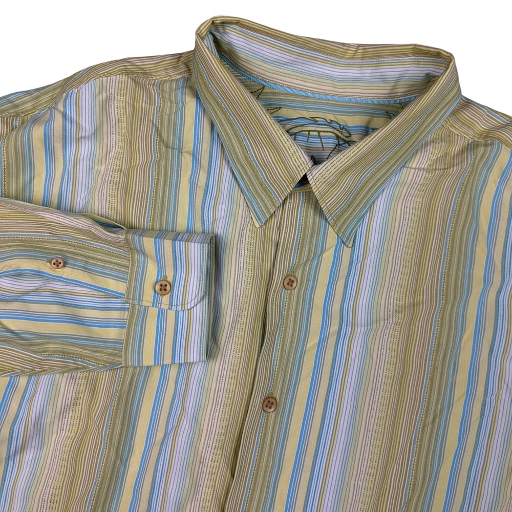 Tommy Bahama Mens XXL 100% Silk Striped Long Sleeve Button Down Shirt Striped